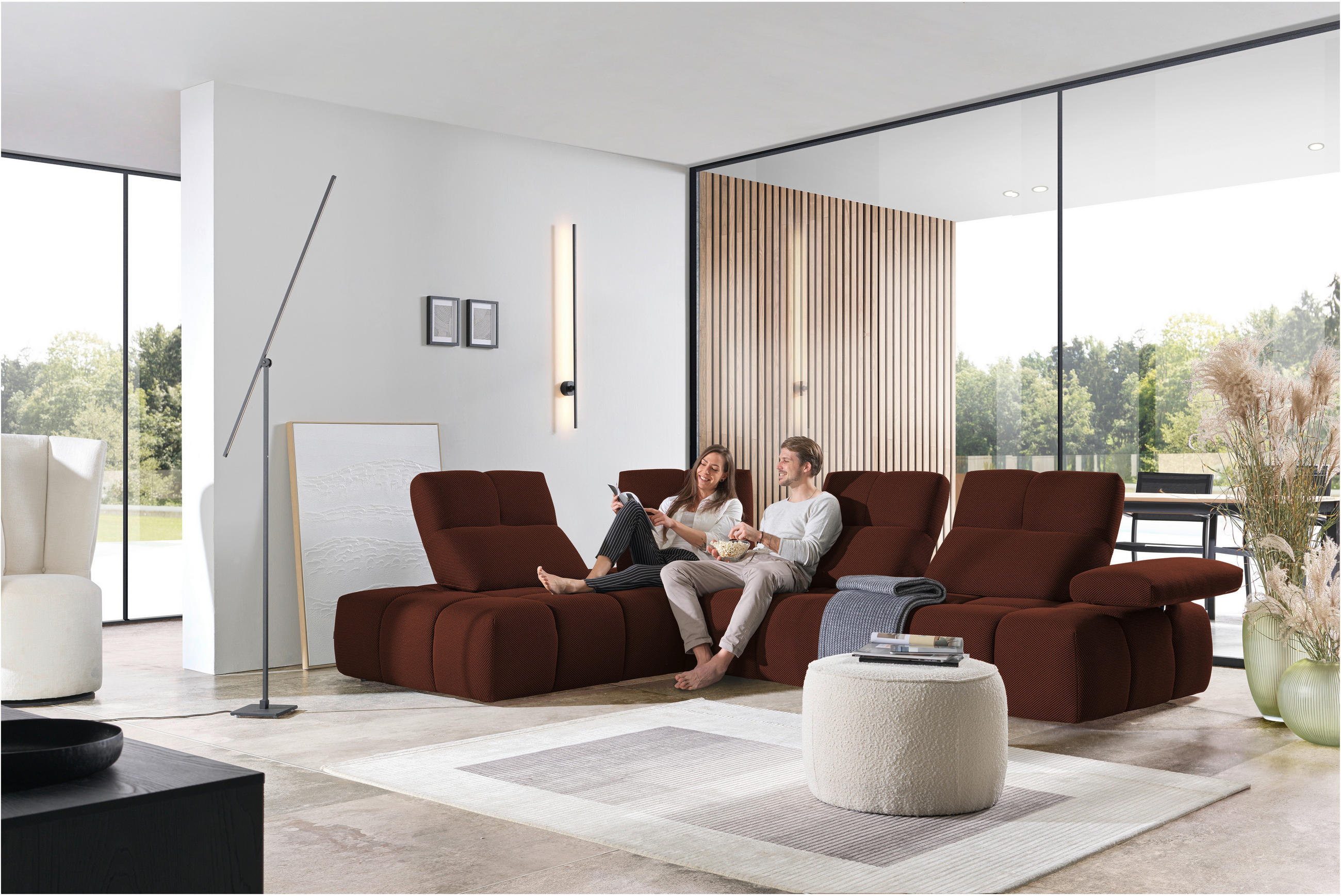 ECKSOFA in Struktur Rostfarben  - Rostfarben/Schwarz, Design, Kunststoff/Textil (233/313cm) - Emilio Belluti