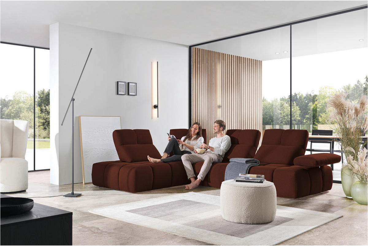 ECKSOFA in Struktur Rostfarben  - Rostfarben/Schwarz, Design, Kunststoff/Textil (233/313cm) - Emilio Belluti