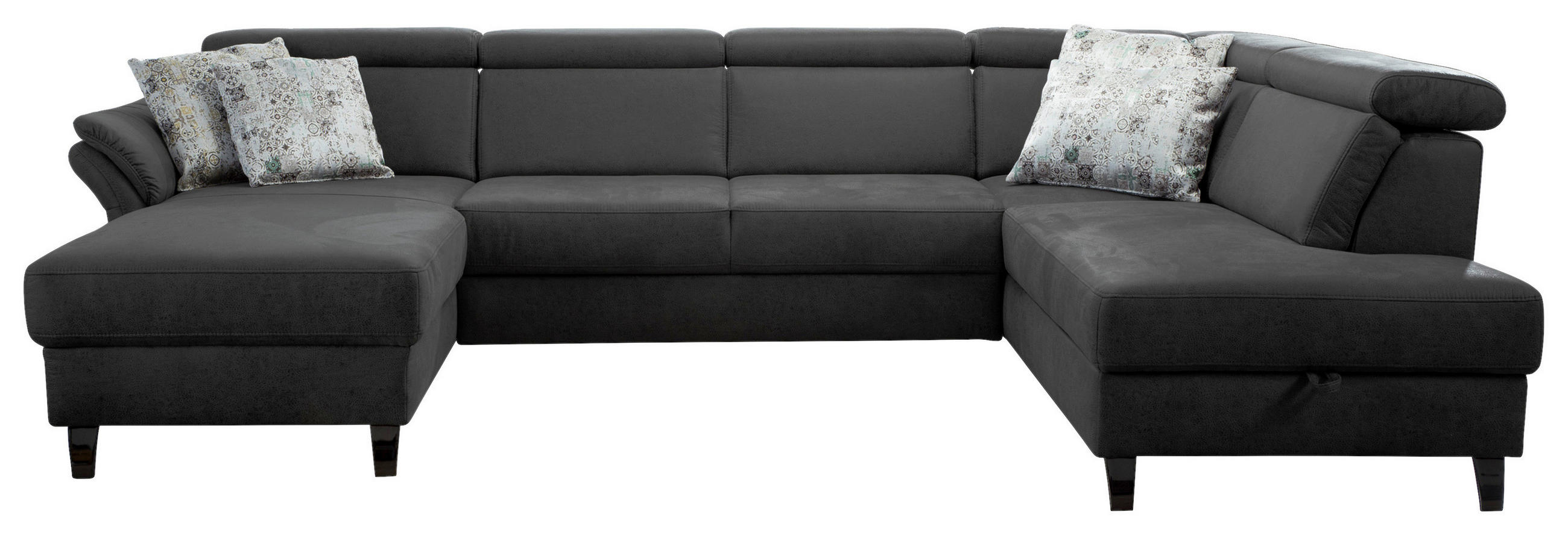 WOHNLANDSCHAFT Grau, Schwarz Mikrofaser  - Schwarz/Grau, KONVENTIONELL, Textil/Metall (165/317/193cm) - Sit & More