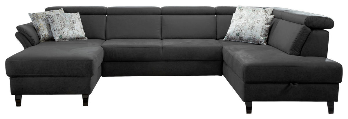 WOHNLANDSCHAFT in Mikrofaser Grau, Schwarz  - Schwarz/Grau, KONVENTIONELL, Textil/Metall (165/317/193cm) - Sit & More