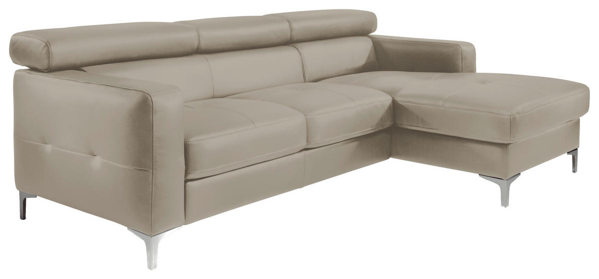 ECKSOFA in Echtleder Grau  227/168 cm  - Chromfarben/Grau, Design, Leder/Metall (227/168cm) - Livetastic