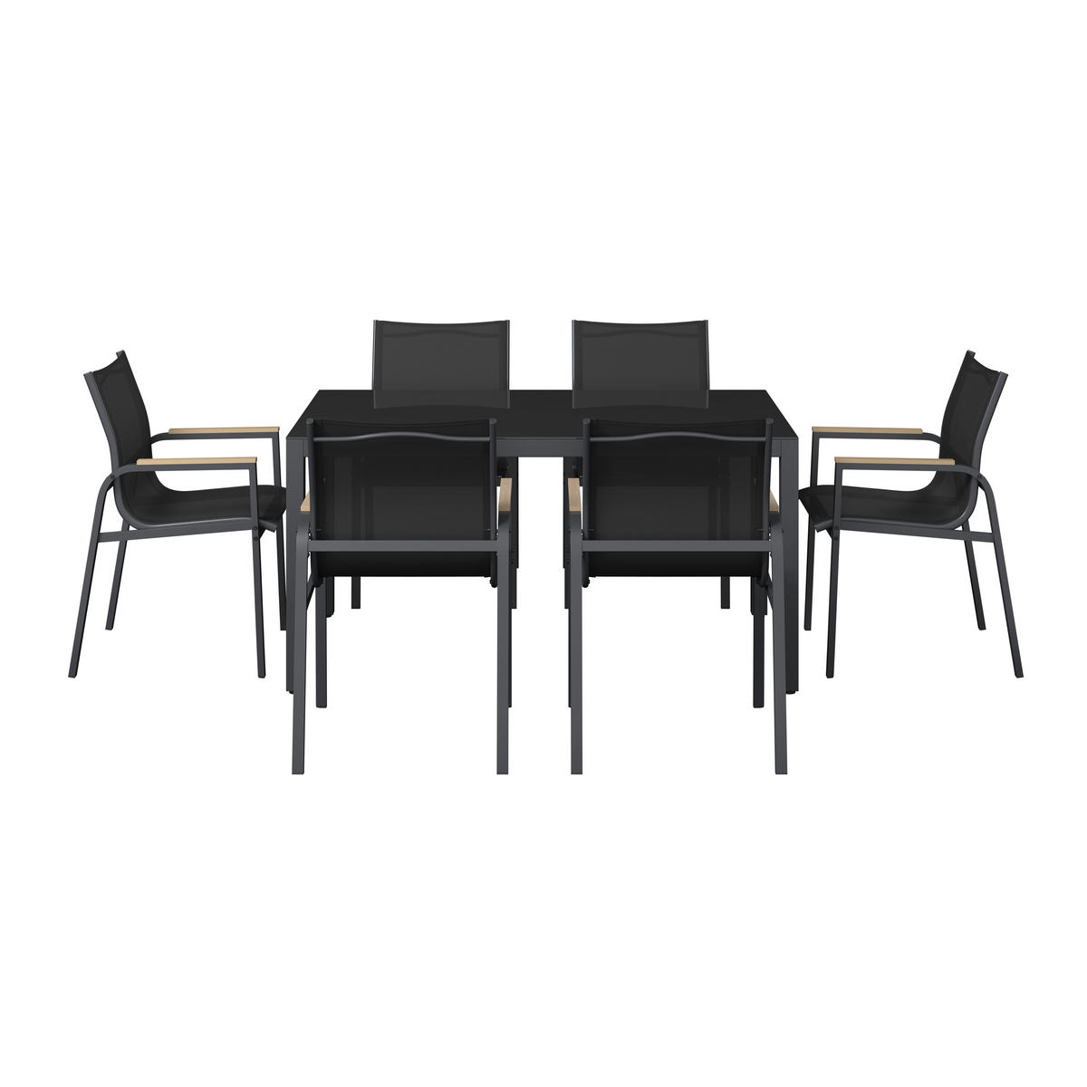 GARTENTISCHGRUPPE beschichtet Stahl  - Dunkelgrau/Naturfarben, MODERN, Glas/Kunststoff (150/75.5/90cm) - Ambia Garden