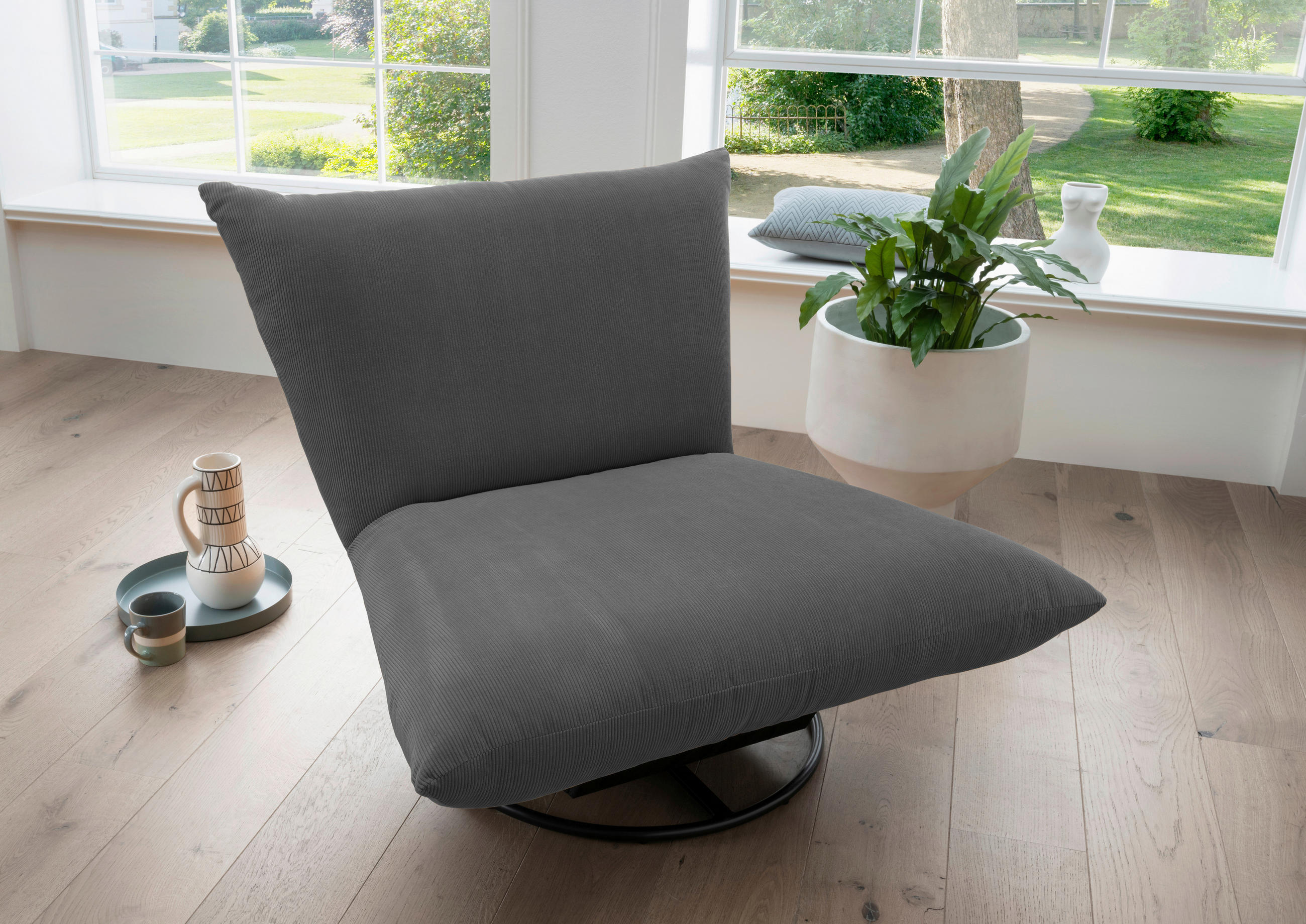 RELAXSESSEL Lesesessel Cord    - Schwarz/Grau, Design, Textil/Metall (100/78/96cm) - Livetastic