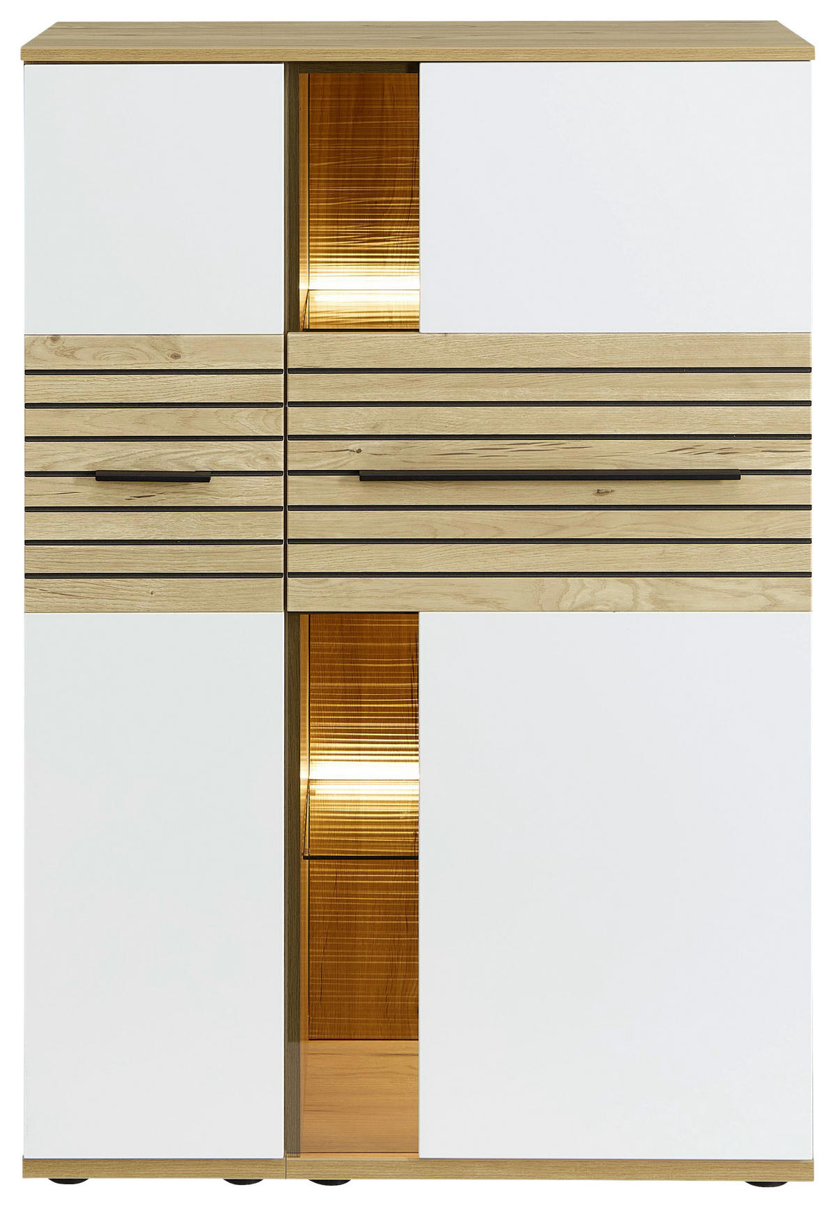 HIGHBOARD Weiß, Eichefarben  90/131/40 cm  - Eichefarben/Schwarz, KONVENTIONELL, Glas/Holzwerkstoff (90/131/40cm) - Venda