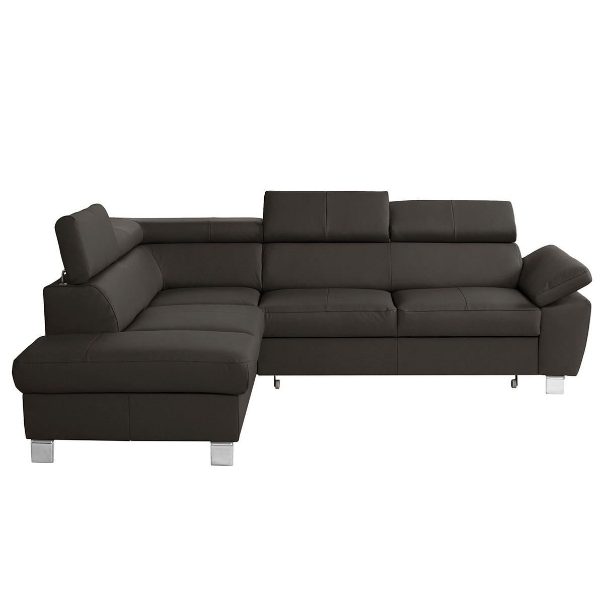 ECKSOFA Dunkelbraun Echtleder Lederlook  - Chromfarben/Dunkelbraun, Design, Leder/Textil (208/248cm) - Livetastic