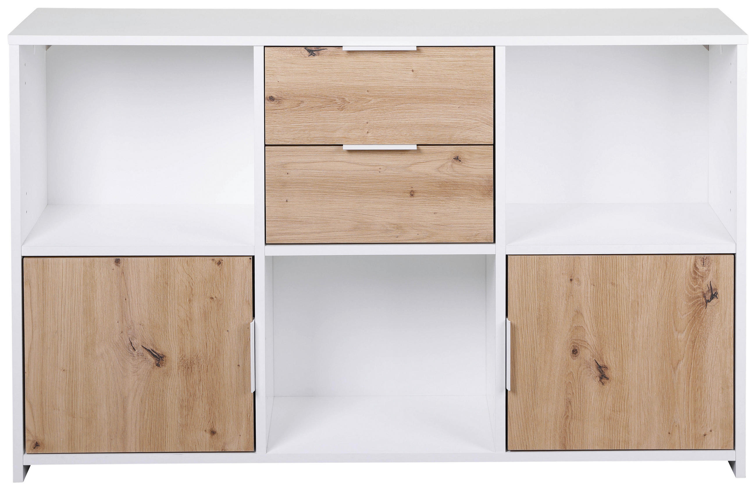 KOMODA, bílá, dub artisan, 120/77/30 cm - bílá/dub artisan, Design, kov/kompozitní dřevo (120/77/30cm) - Livetastic