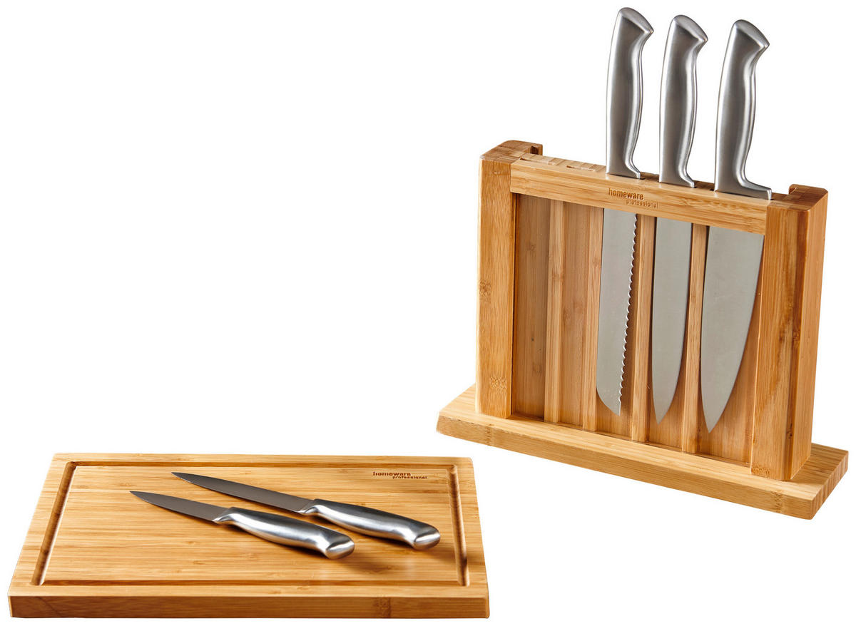 BLOK NA NOŽE  7dílné - barvy stříbra/přírodní barvy, Basics, kov/dřevo - Homeware Profession.