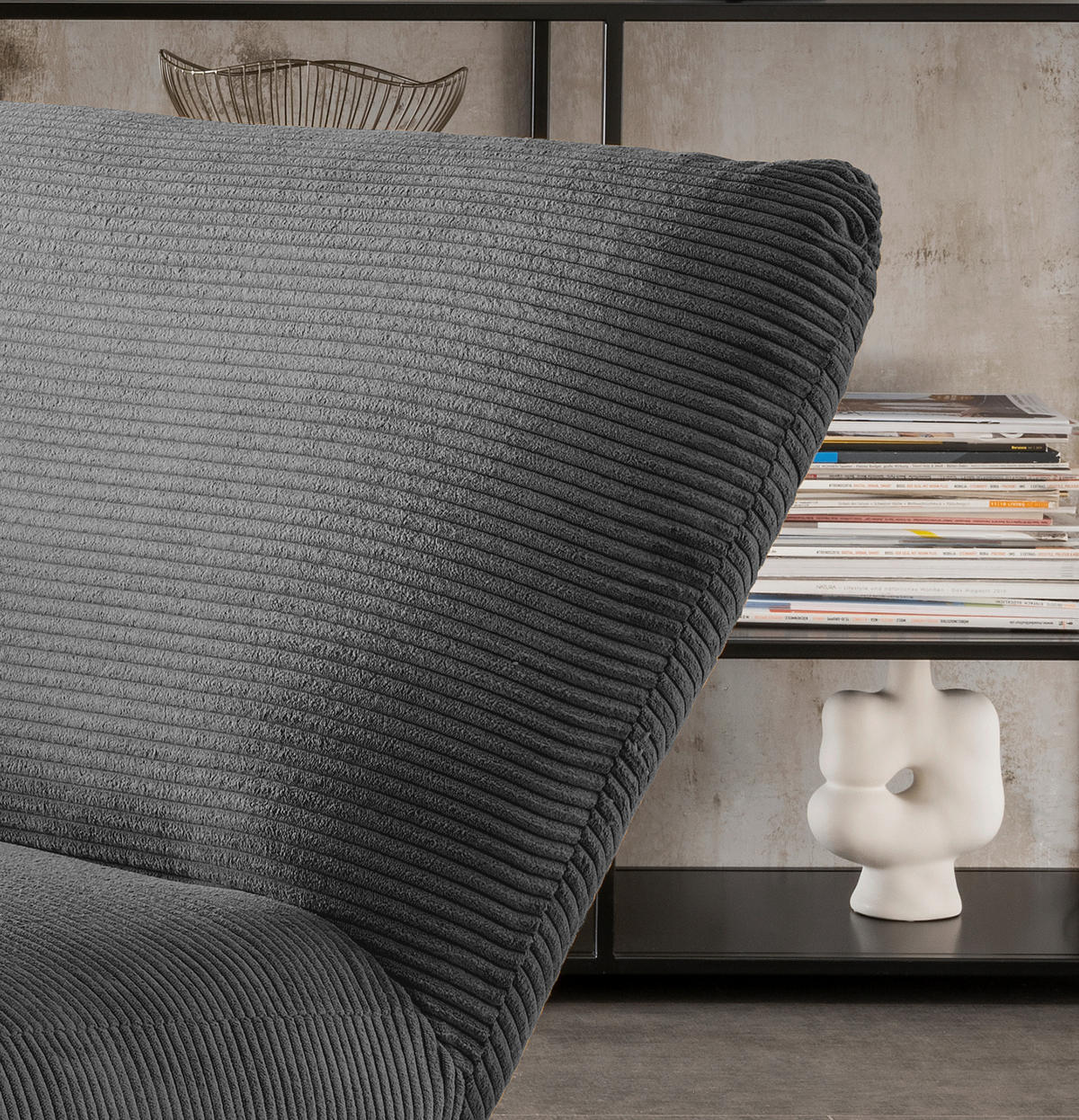 XXL-SESSEL Cord Grau    - Schwarz/Grau, Trend, Textil/Metall (95/77/94cm) - Livetastic