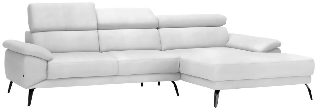 ECKSOFA in Velours Weiß  295/187 cm  - Schwarz/Weiß, Design, Textil/Metall (295/187cm) - Novel