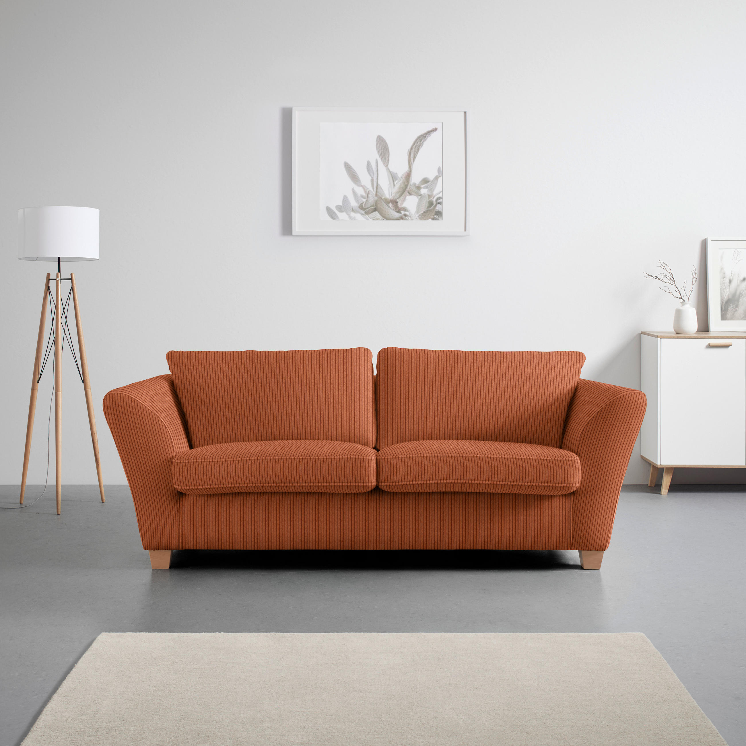 3-SITZER-SOFA in Cord Koralle  - Koralle/Naturfarben, Holz/Textil (216/70-85/95cm) - MID.YOU