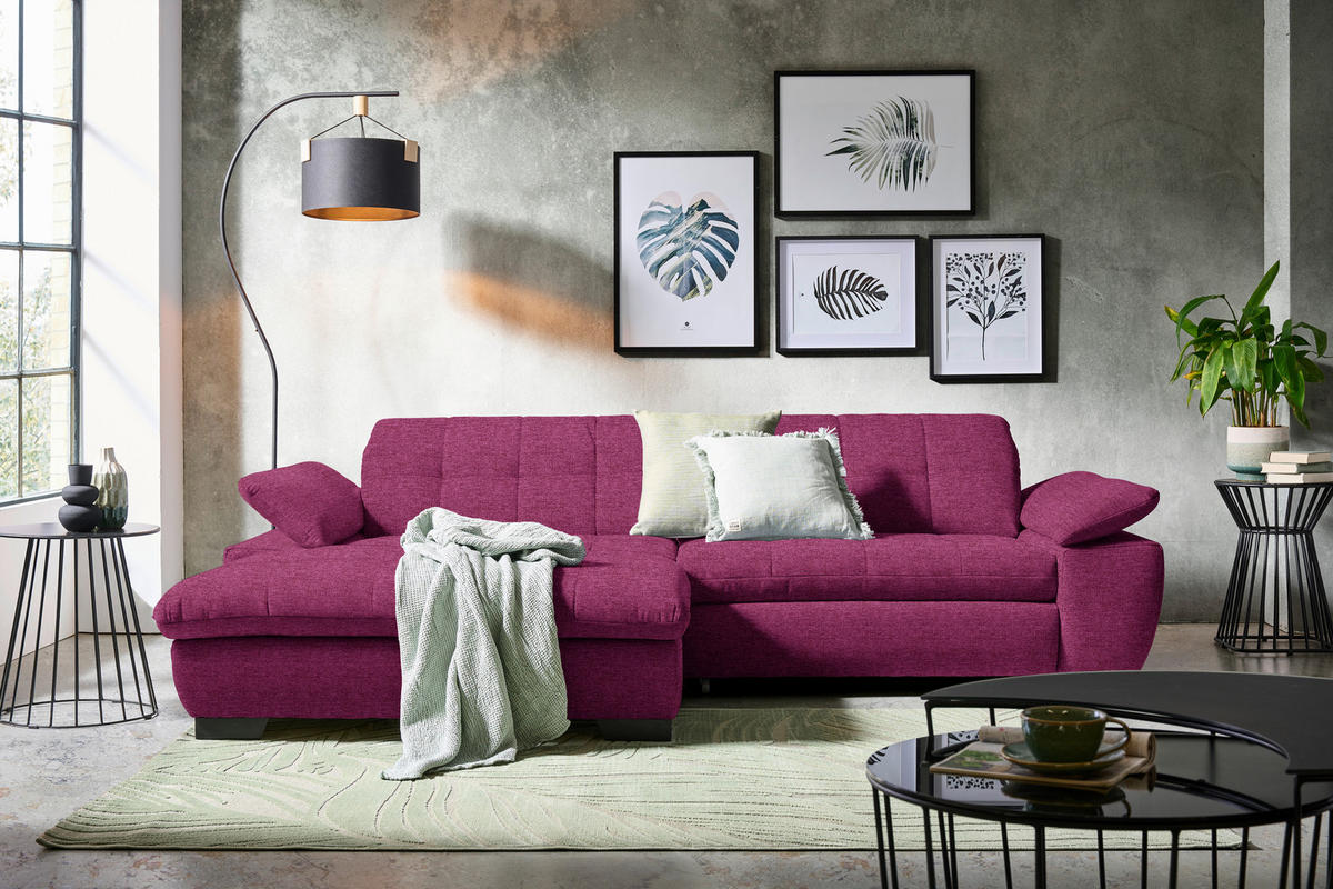 ECKSOFA  in Webstoff Lila  180/265 cm  - Lila/Schwarz, Design, Textil/Metall (180/265cm) - Carryhome