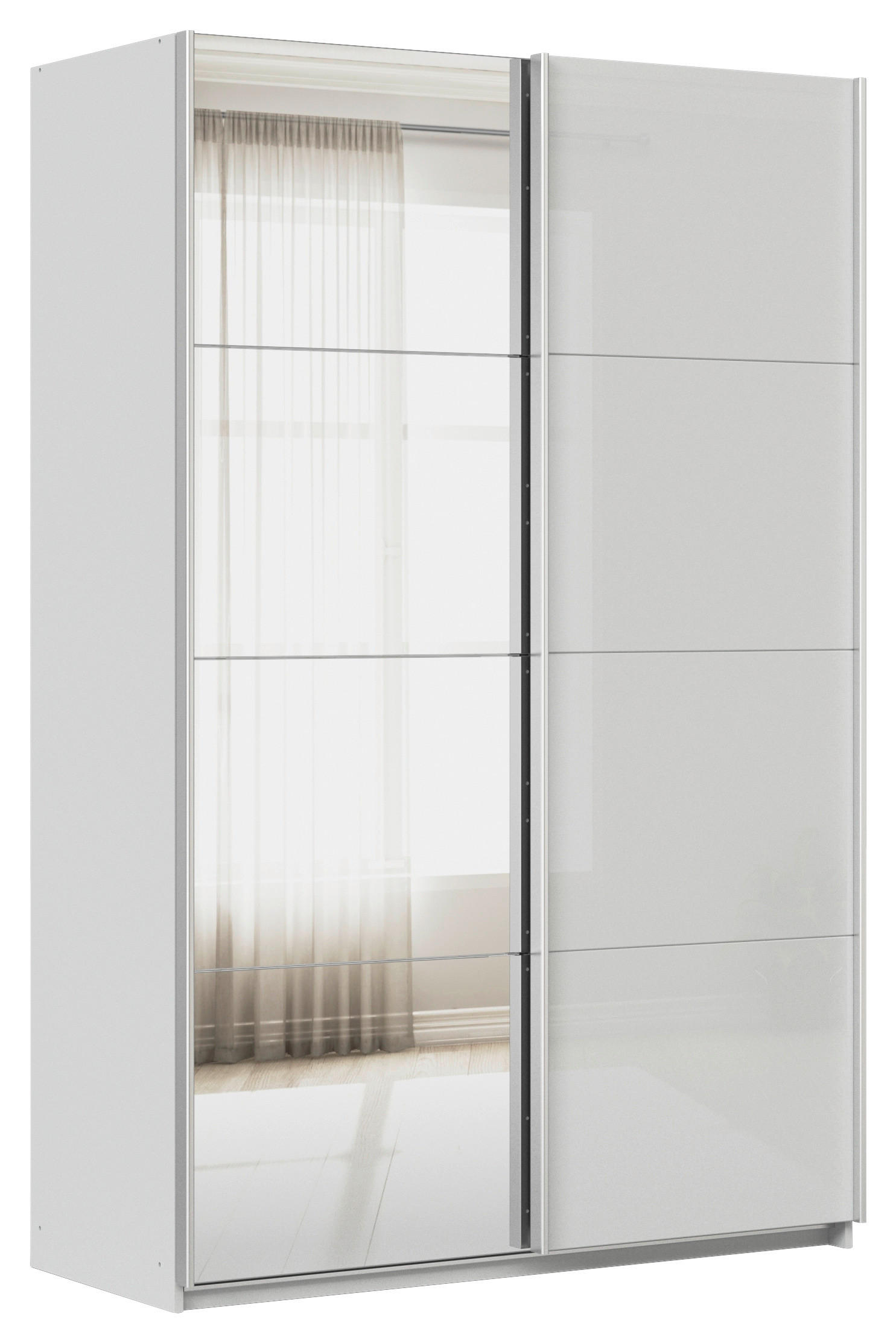 SCHWEBETÜRENSCHRANK  in Seidengrau  - Seidengrau/Alufarben, KONVENTIONELL, Glas/Holzwerkstoff (136/210/62cm) - Xora