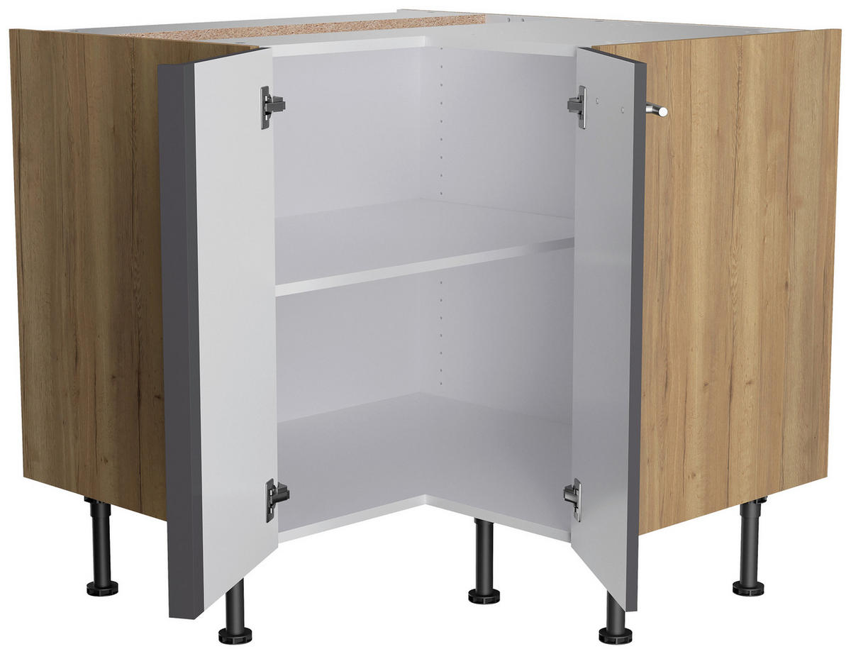 ECKKÜCHE 200/270 cm  in Anthrazit, Eichefarben  - Edelstahlfarben/Eichefarben, Basics, Holzwerkstoff/Metall (200/270cm) - Optifit