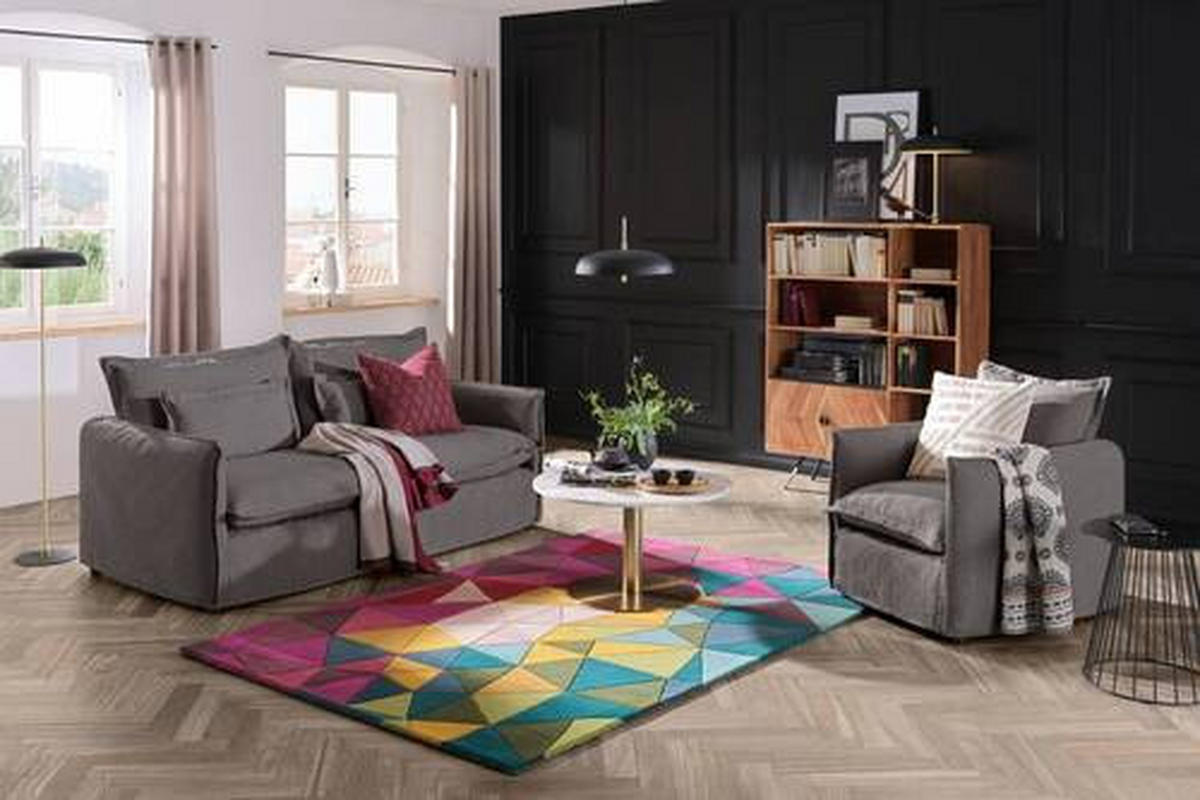 HUSSEN-SESSEL in Flachgewebe, Bouclé Grau  - Schwarz/Grau, Trend, Textil/Metall (120/82/98cm) - Livetastic