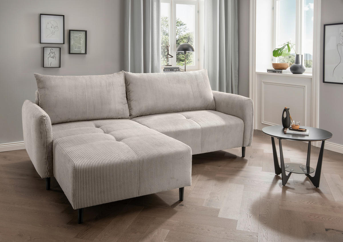 ECKSOFA in Cord Beige  - Beige/Schwarz, Basics, Holz/Textil (238/174cm) - Livetastic