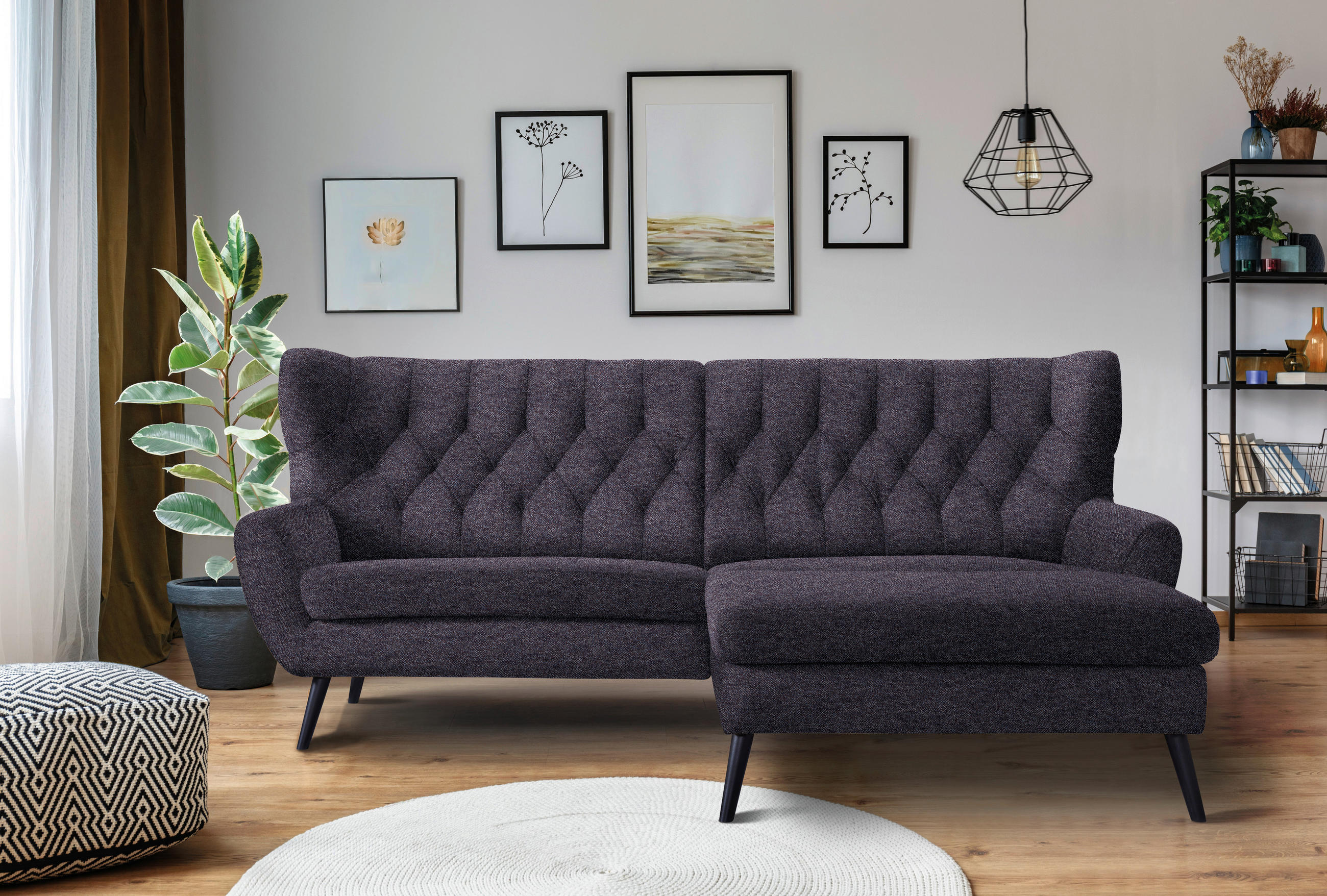 ECKSOFA in Flachgewebe Violett, Blau - Blau/Violett, Design, Holz/Textil (237/165cm) - Stylife