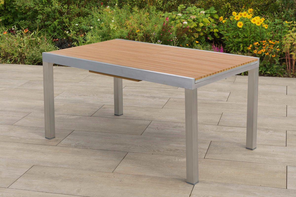 GARTENTISCH 150/90/75 cm  - Silberfarben/Naturfarben, KONVENTIONELL, Kunststoff/Metall (150/90/75cm) - Gardenson