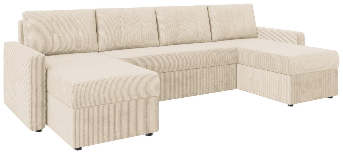 WOHNLANDSCHAFT Elfenbein Cord  - Elfenbein/Schwarz, KONVENTIONELL, Kunststoff/Textil (152/290/152cm) - Ti'me