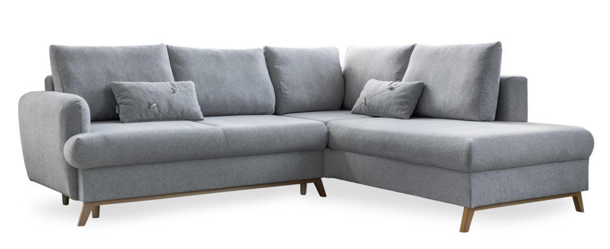 ECKSOFA Hellgrau Chenille  - Hellgrau/Naturfarben, Holz/Textil (242/202cm) - MID.YOU