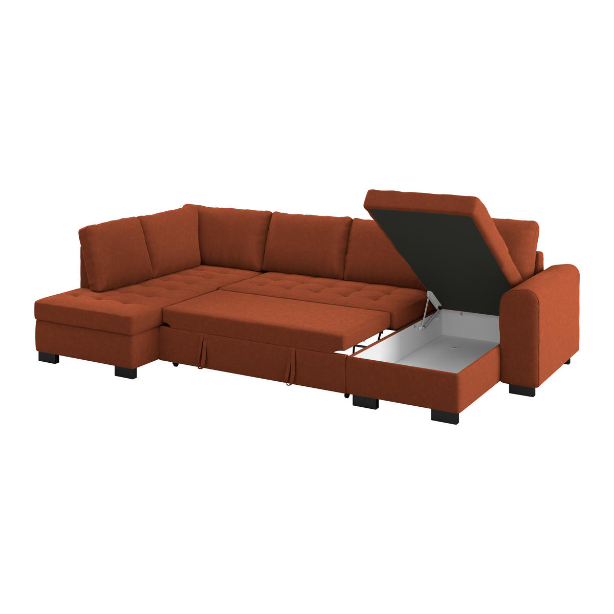 WOHNLANDSCHAFT Terracotta Mikrofaser  - Terracotta/Schwarz, MODERN, Kunststoff/Textil (178/305/155cm) - P & B