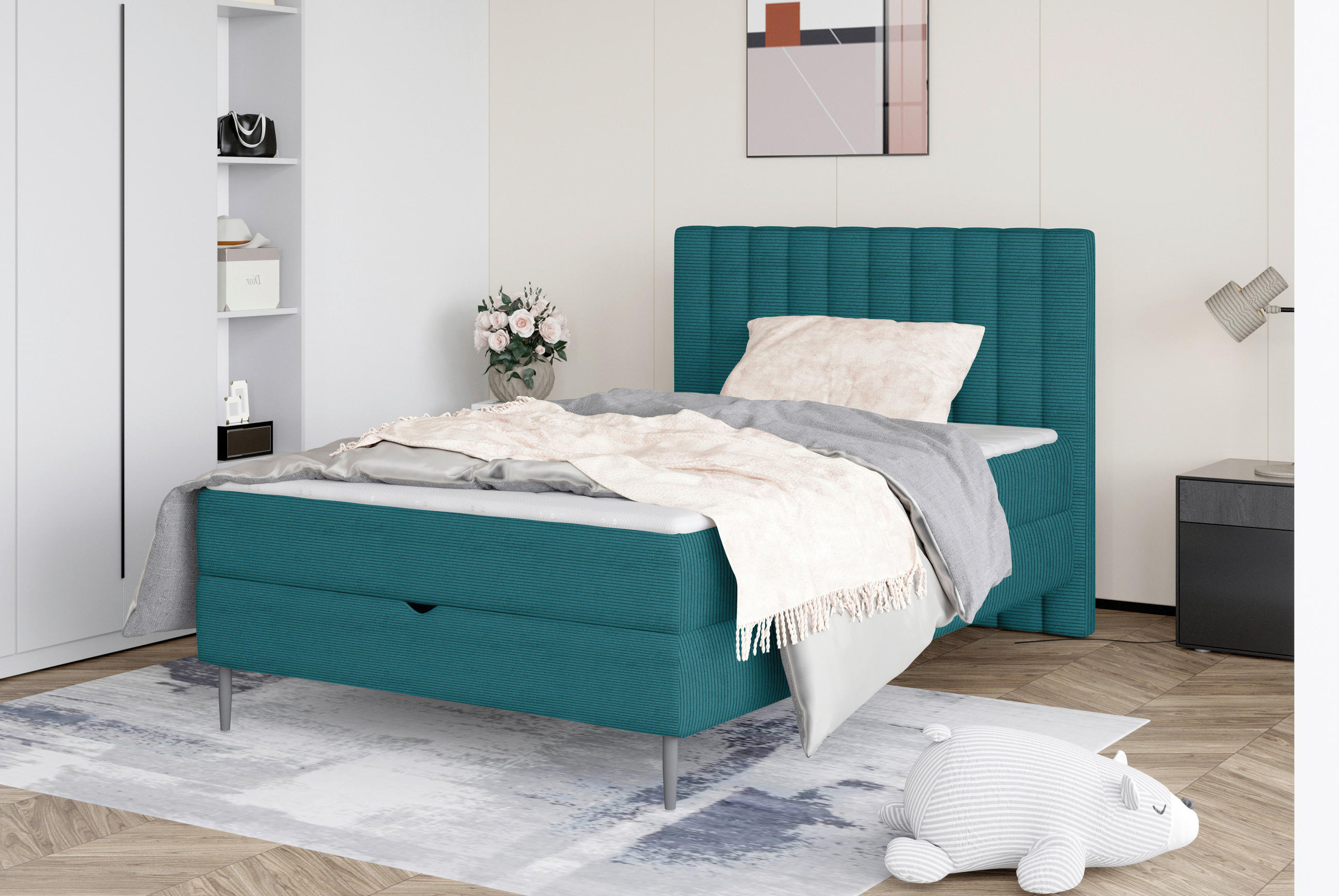 BOXBETT 100/200 cm  in Petrol  - Petrol/Schwarz, Design, Holz/Holzwerkstoff (100/200cm) - Stylife