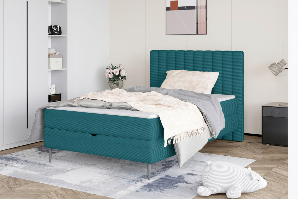 BOXBETT 120/200 cm  in Petrol  - Petrol/Schwarz, Design, Holz/Holzwerkstoff (120/200cm) - Stylife
