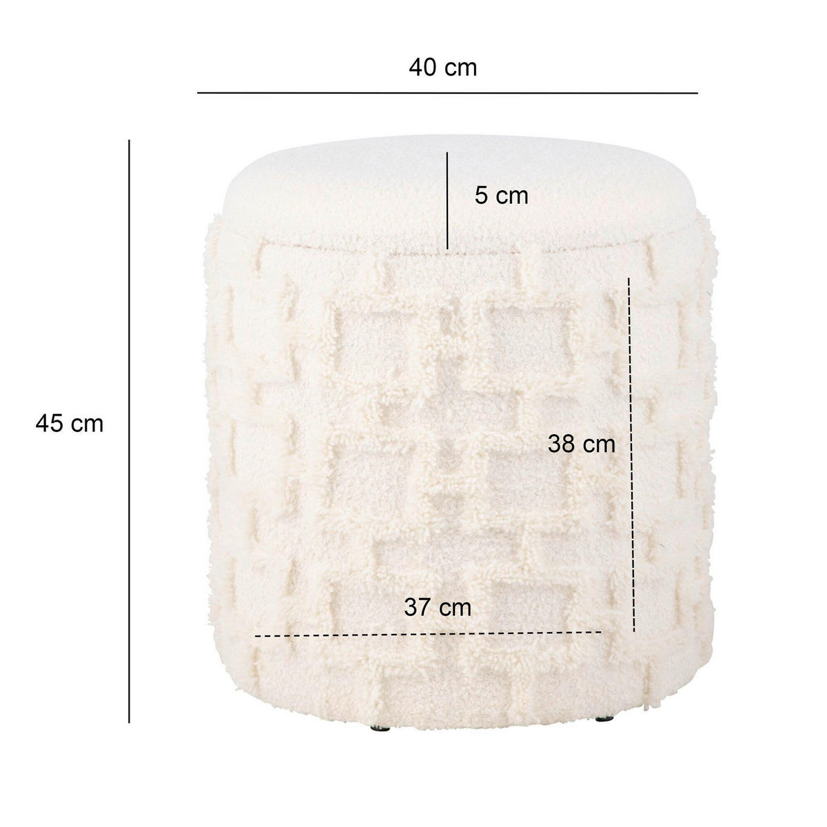 HOCKER Struktur Creme  - Creme, Basics, Textil (40/45cm) - Livetastic