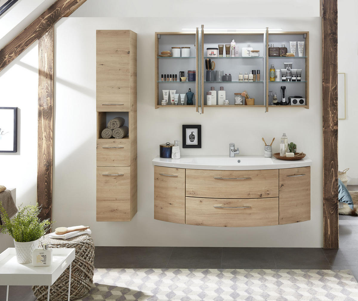 BADEZIMMER  in 141 cm  - Eichefarben, Konventionell, Glas/Holzwerkstoff (141cm) - Sadena