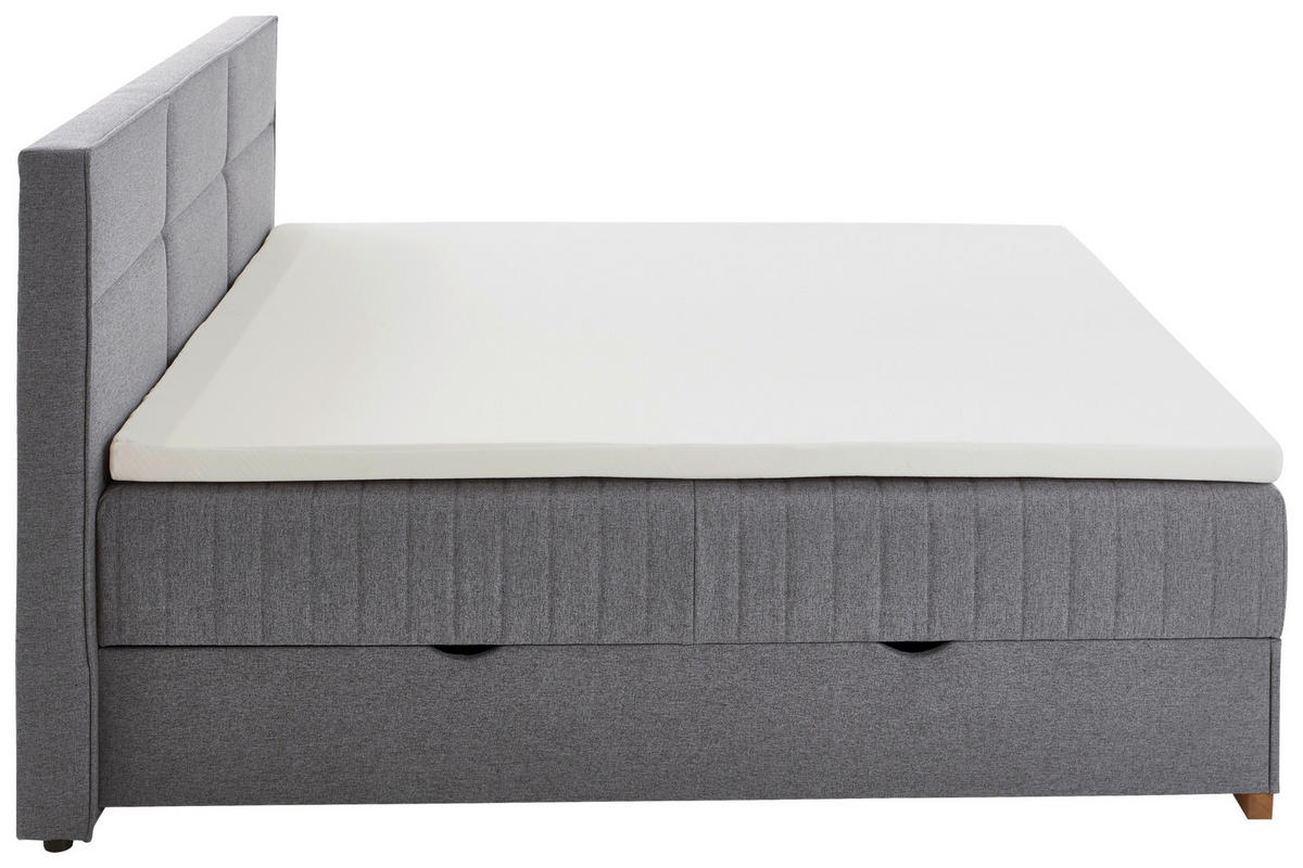 BOXSPRINGBETT 180/200 cm,  in Grau, Bettkasten, Topper, H3 = fest  - Eichefarben/Grau, KONVENTIONELL, Holz/Textil (180/200cm) - Boxxx