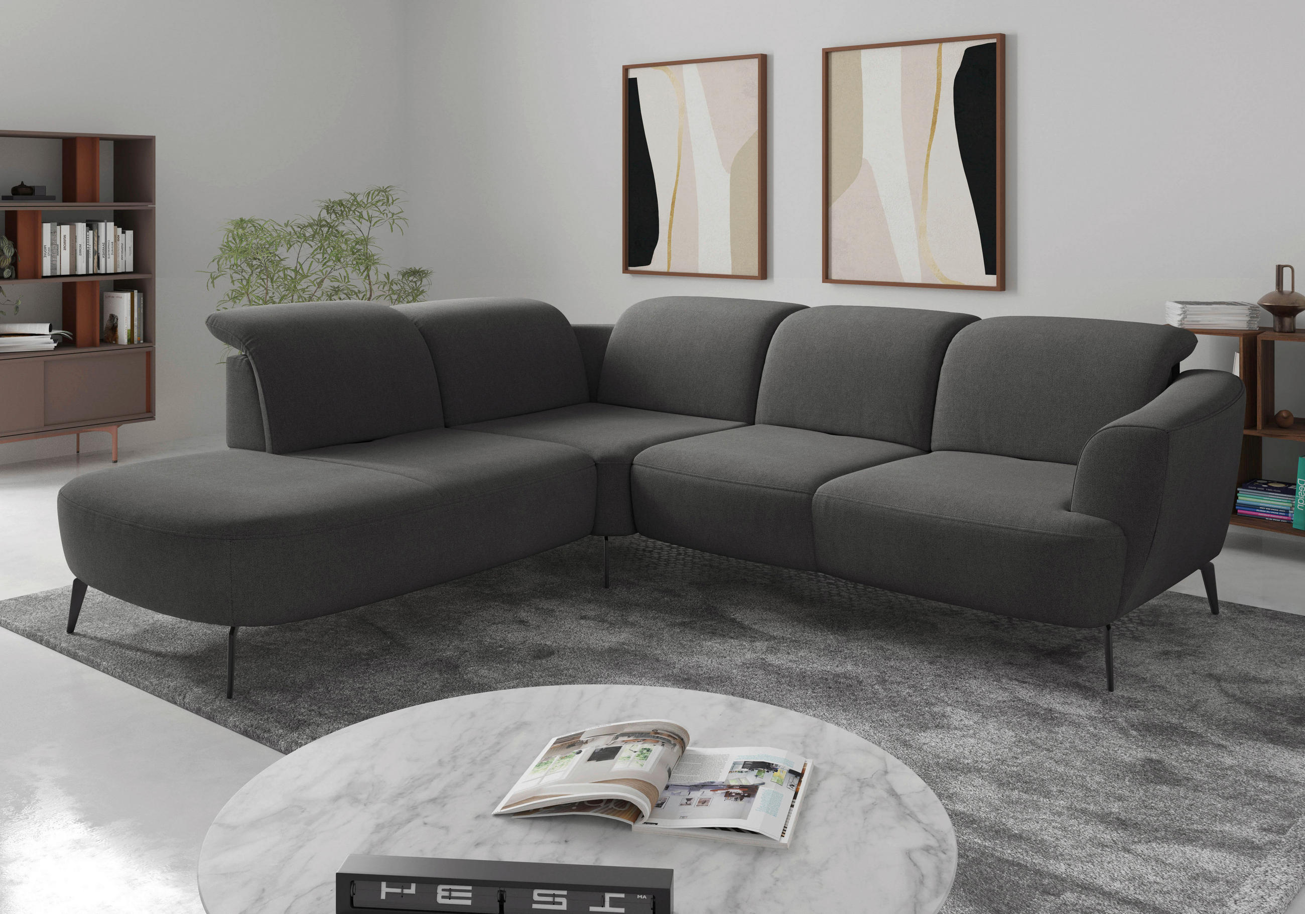 ECKSOFA in Mikrofaser Schlammfarben  - Schlammfarben/Schwarz, Konventionell, Textil/Metall (267/300cm) - Sit & More