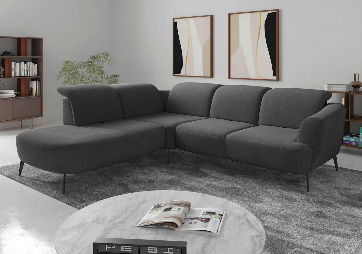 ECKSOFA in Mikrofaser Schlammfarben  - Schlammfarben/Schwarz, Konventionell, Textil/Metall (267/300cm) - Sit & More