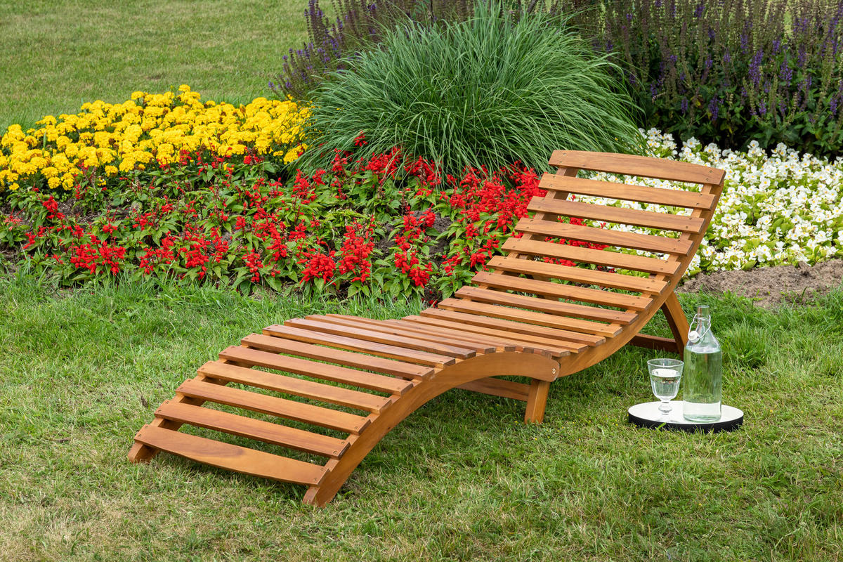 GARTENLIEGE 54/60/180 cm Akazie  - Grau/Akaziefarben, KONVENTIONELL, Holz/Textil (54/60/180cm) - Gardenson