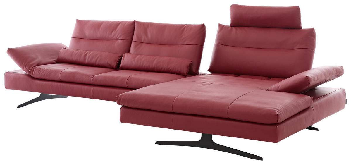 ECKSOFA in Echtleder Rot  - Rot/Schwarz, Modern, Leder/Metall (342/158cm) - Chilliano