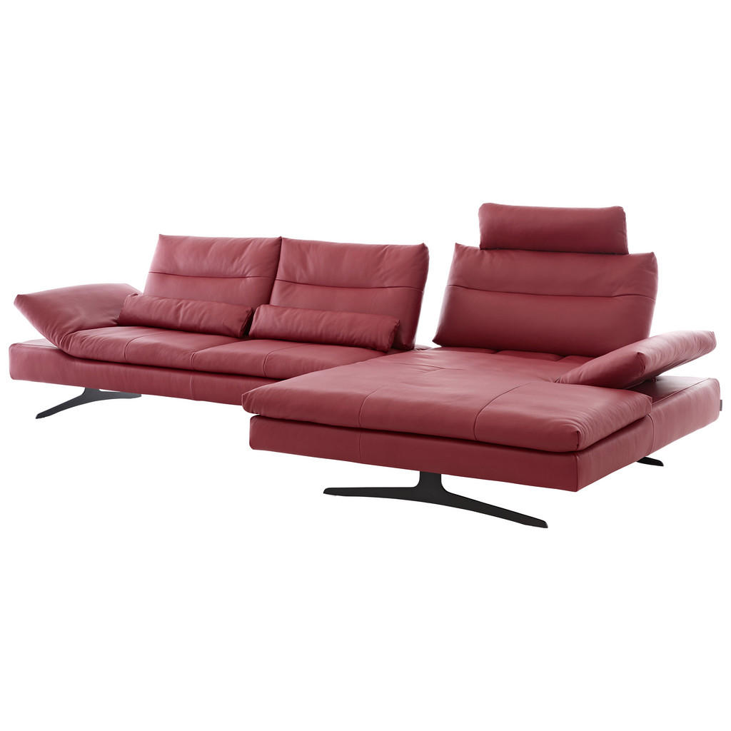 Thumbnail - Chilliano Ecksofa, Rot, Leder, Echtleder, Longlife-Leder, 3-4-Sitzer, Ottomane rechts, L-Form, 342x158 cm, Goldenes M, D...