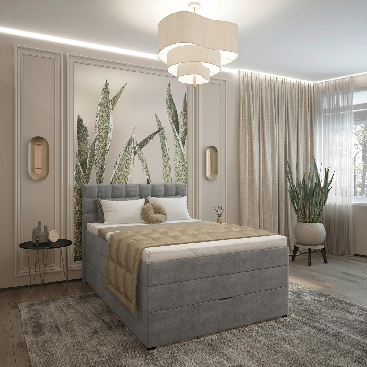 BOXSPRINGBETT 120/200 cm,  in Grau, Matratze, Bettkasten, Topper, H3 = fest  - Schwarz/Grau, KONVENTIONELL, Kunststoff/Textil (120/200cm) - Boxxx