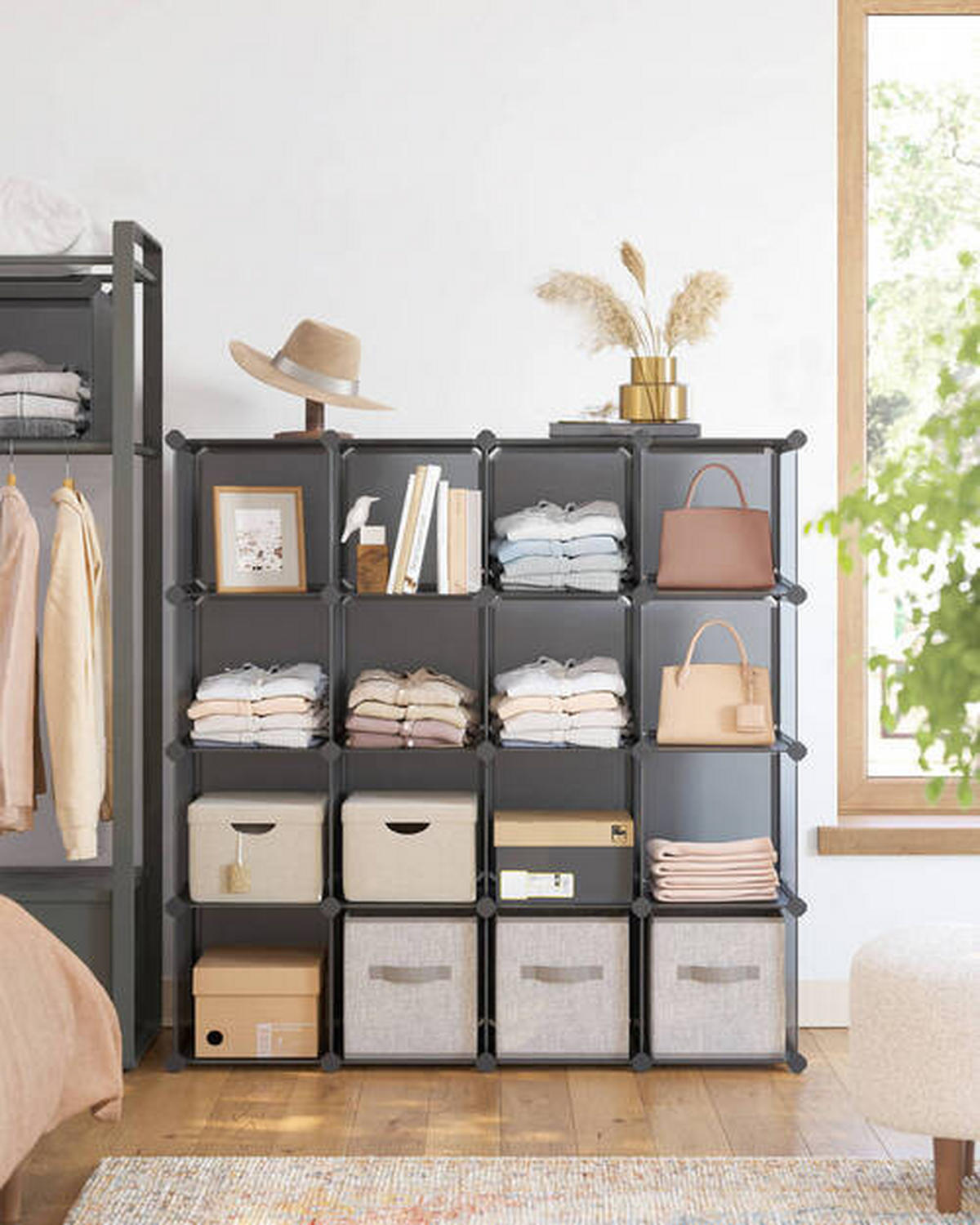 KOMBINÁCIA REGÁLOV, sivá, železo, 153/153/31 cm - čierna/sivá, Basics, kov/plast (153/153/31cm) - Boxxx