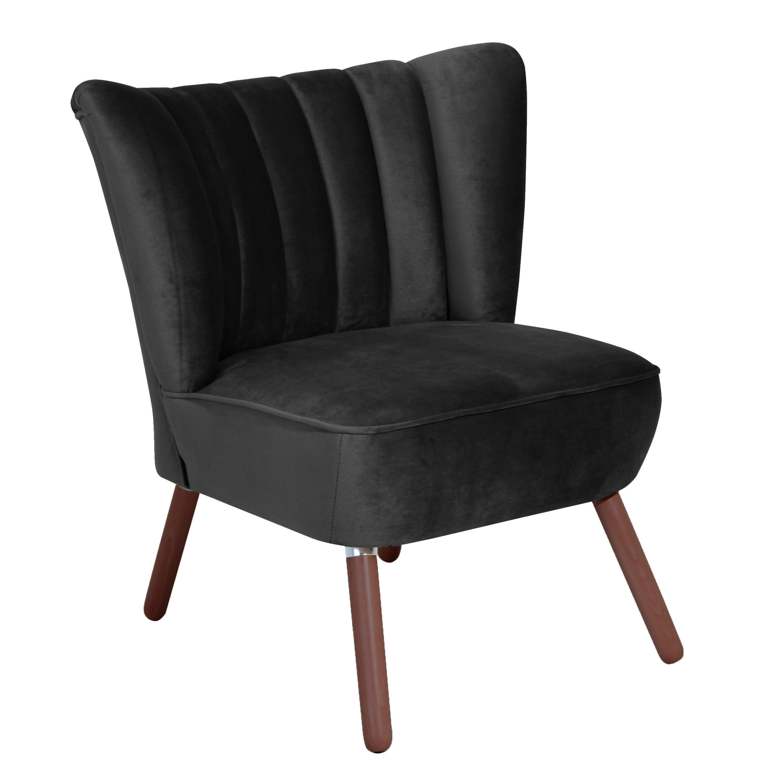 SESSEL in Samt, Velours Schwarz, Nussbaumfarben  - Nussbaumfarben/Schwarz, Design, Holz/Textil (70/80/66cm) - Max Winzer
