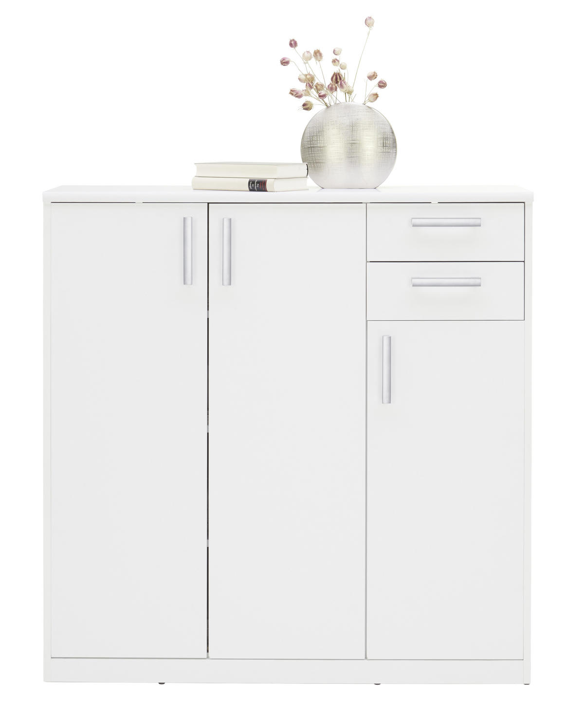 KOMODA   106/110/36 cm   bijela  - bijela/srebrne boje, Konvencionalno, drvni materijal/plastika (106/110/36cm) - Xora