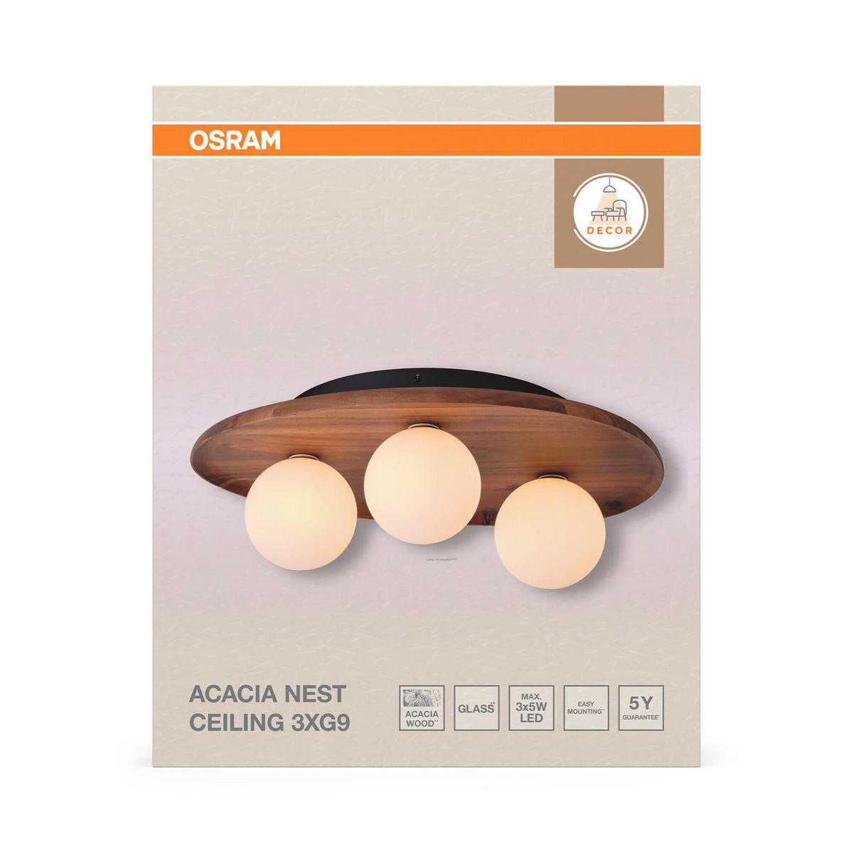 DECKENLEUCHTE    50/38,5/15,5 cm  - Akaziefarben, Basics, Glas/Holz (50/38,5/15,5cm) - Osram