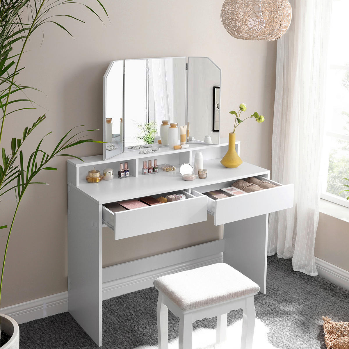 SCHMINKTISCH Weiß  - Weiß, Trend, Glas/Holzwerkstoff (100/40/142cm) - Boxxx