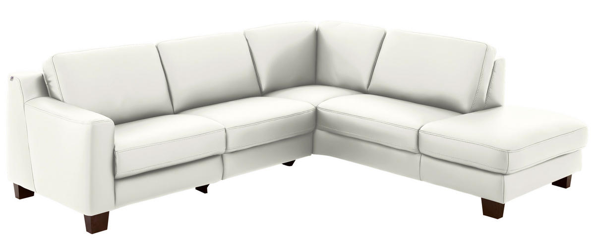 ECKSOFA in Echtleder Ecru  - Ecru/Eichefarben, Design, Leder/Holz (259/235cm) - Valdera
