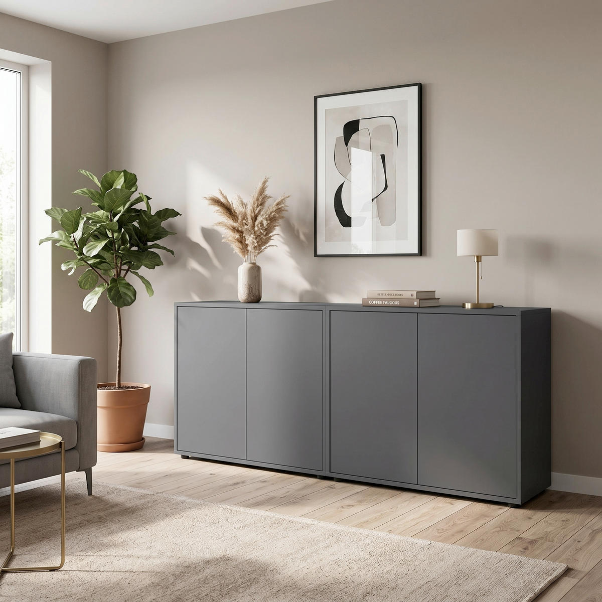 SIDEBOARD Mailand Set 2 158/73/33 cm  - Anthrazit/Schwarz, MODERN, Holzwerkstoff/Kunststoff (158/73/33cm) - MID.YOU