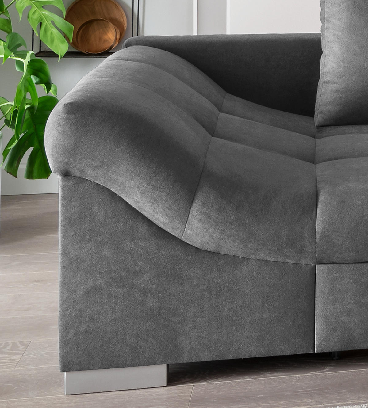 ECKSCHLAFSOFA in Dunkelgrau Textil   - Dunkelgrau/Silberfarben, Design, Holz/Textil (298/202cm) - MID.YOU