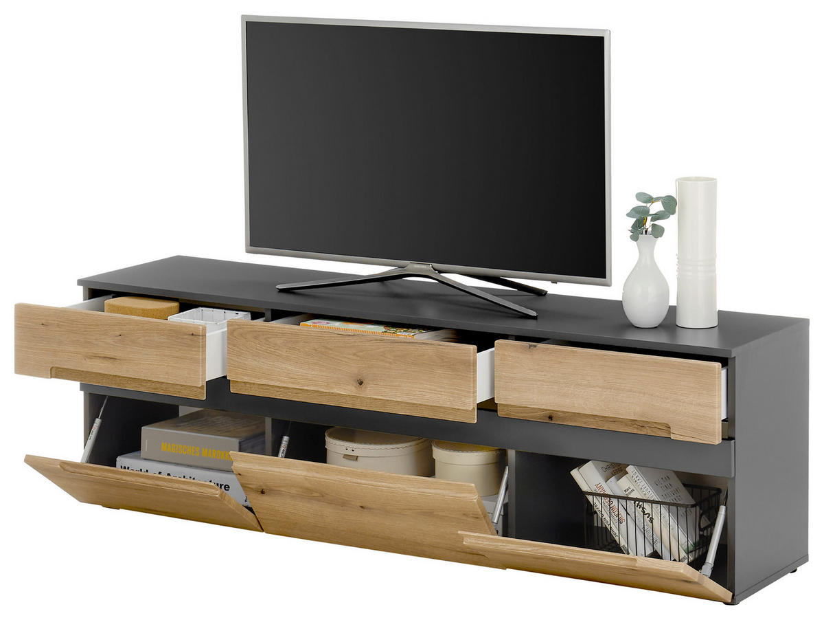 TV-ELEMENT antracit, barve hrasta  - črna/barve hrasta, Design, umetna masa/leseni material (160/52/38cm) - MID.YOU