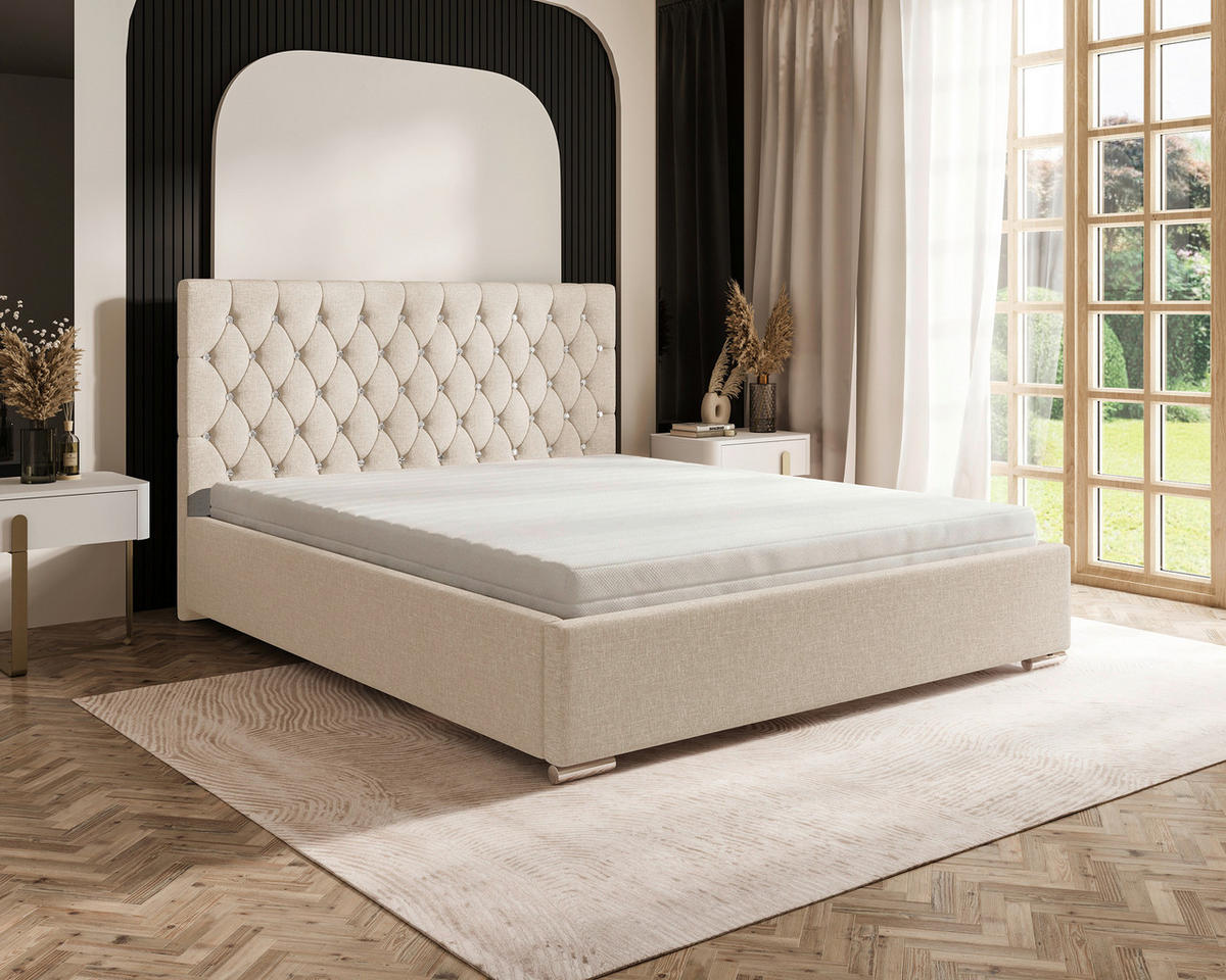 POLSTERBETT 200/200 cm,  in Creme, gepolstertes Kopfteil, Lattenrost, Bettkasten,  - Chromfarben/Creme, MODERN, Holz/Kunststoff (200/200cm) - Chameo