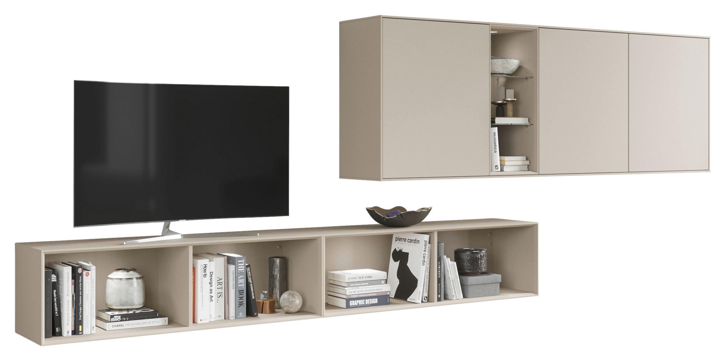 WOHNWAND  in Sandfarben  350/150/37,4 cm  - Sandfarben, Design, Glas/Holzwerkstoff (350/150/37,4cm) - Celina Home