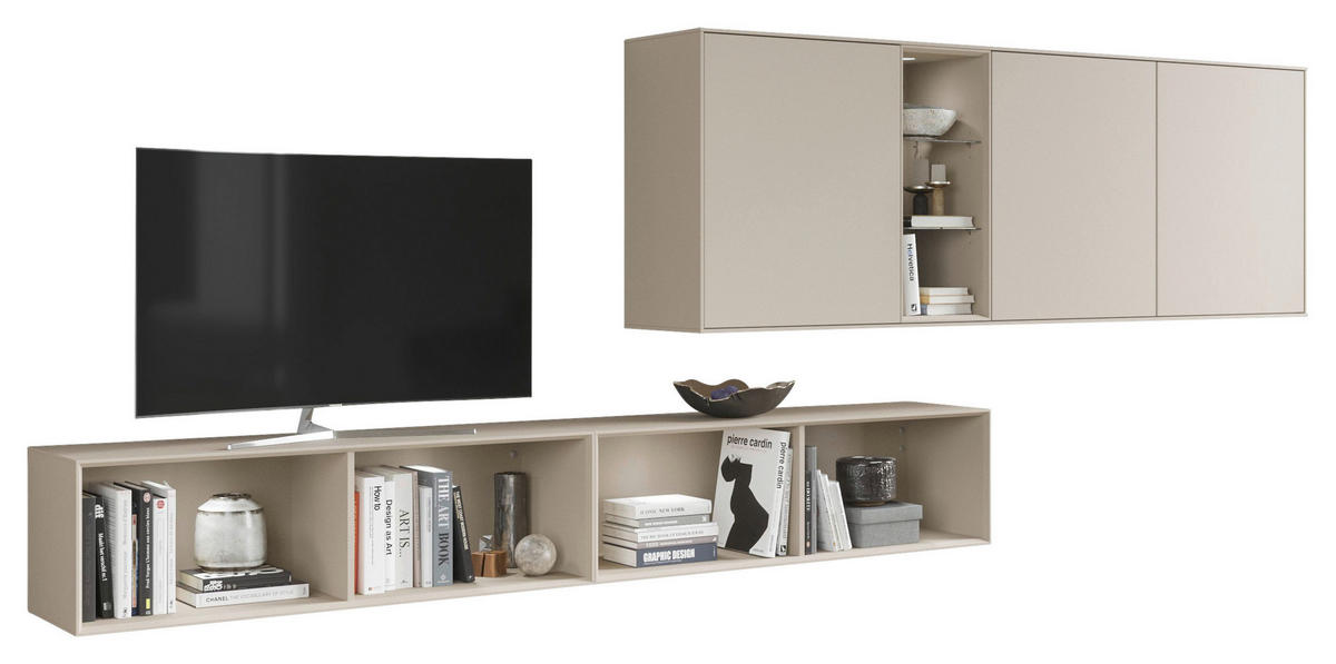 WOHNWAND  in Sandfarben  350/150/37,4 cm  - Sandfarben, Design, Glas/Holzwerkstoff (350/150/37,4cm) - Celina Home