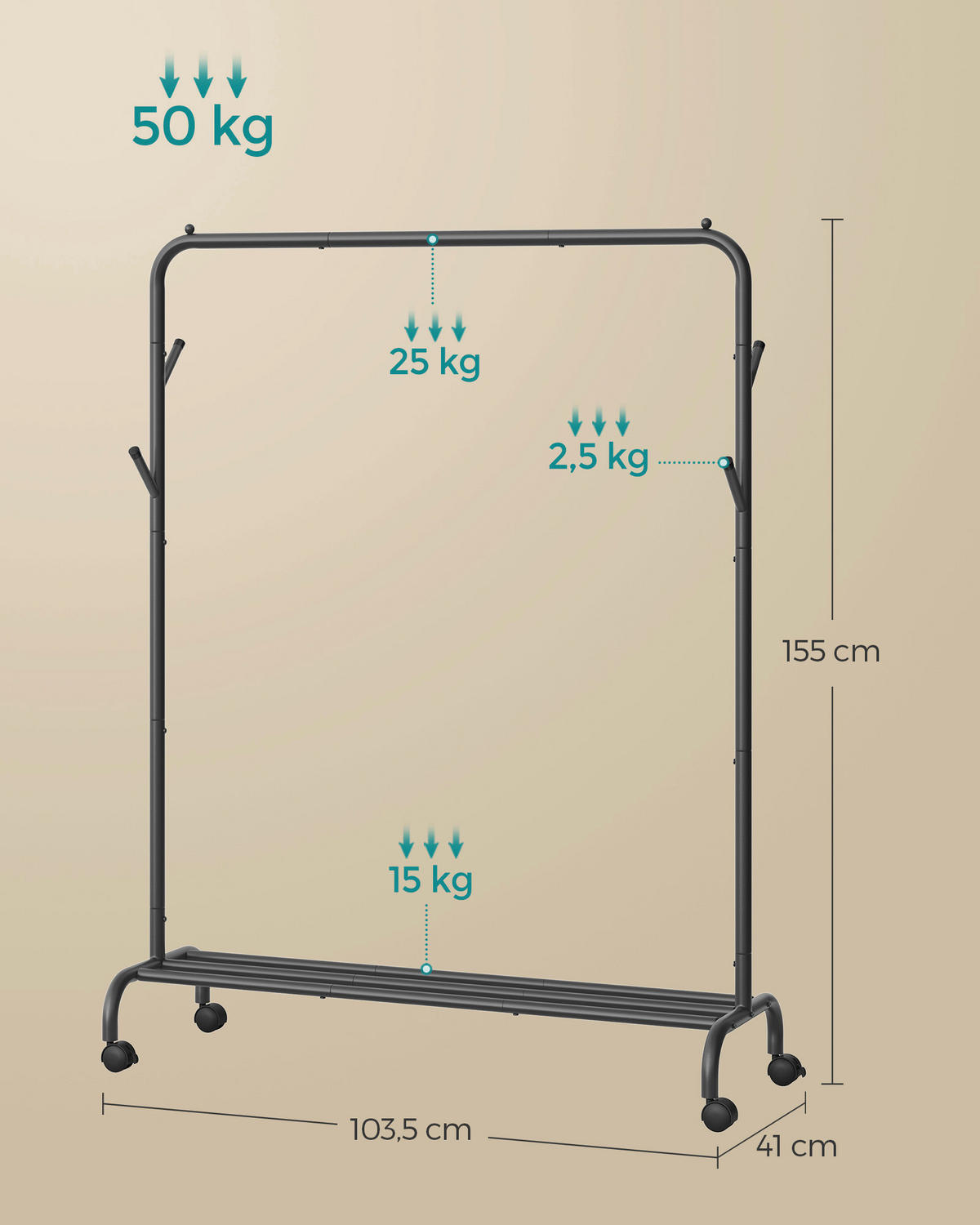 KLEIDERWAGEN in Schwarz 103,5/155/41 cm   - Schwarz, Basics, Kunststoff/Metall (103,5/155/41cm)