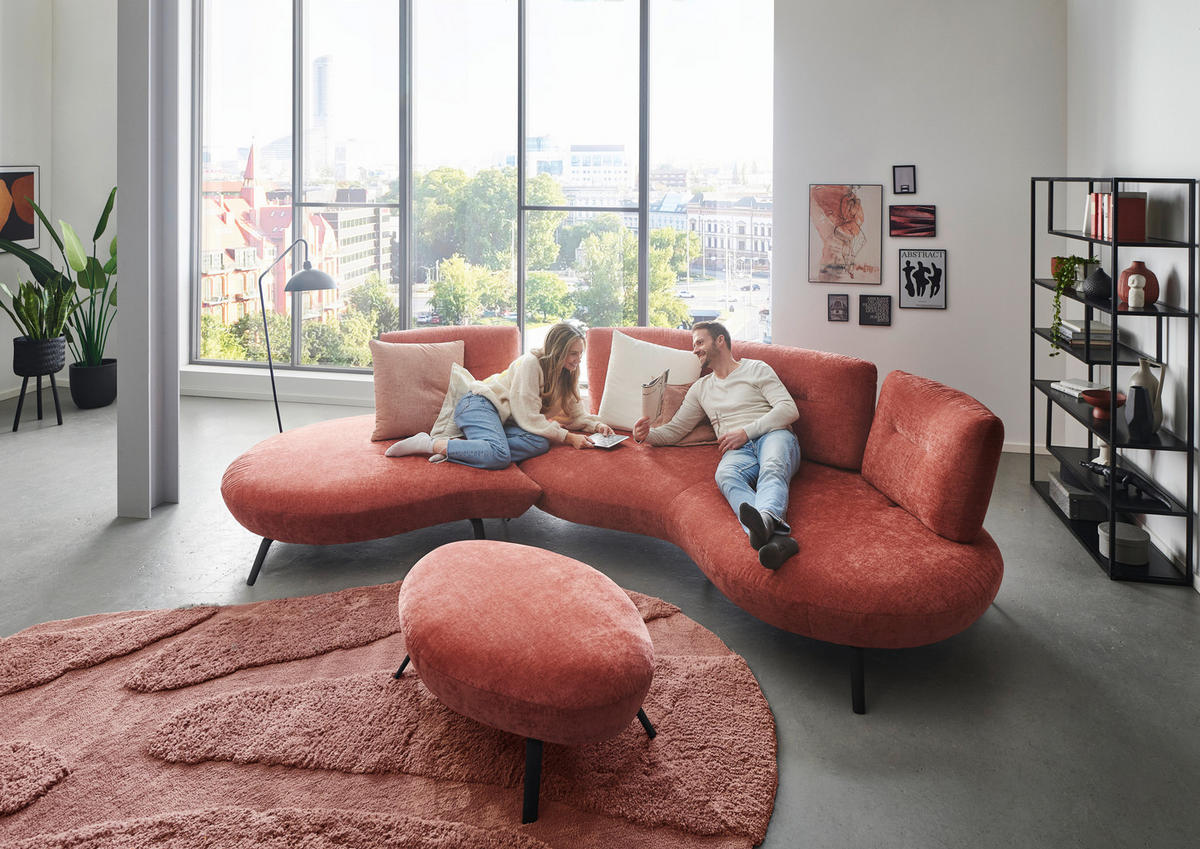 BIGSOFA Flachgewebe Rot  - Rot/Schwarz, Design, Textil/Metall (456/93/138cm) - Moderano