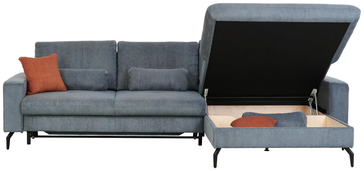 ECKSOFA in Cord Graphitfarben  - Schwarz/Graphitfarben, Design, Textil/Metall (302/180cm) - Venda